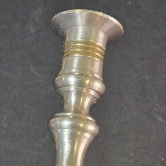 Vintage Solid Brass Two-Tone Taper Candle Holder w Goldtone Accent Rings India - Picture 6 of 13